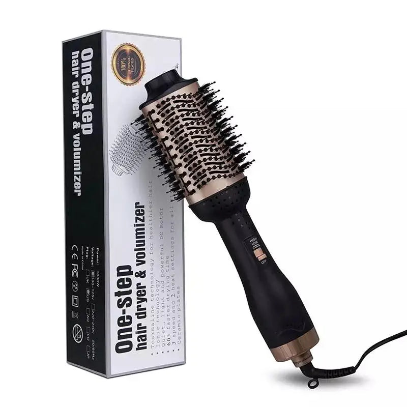 Gold One Step Hair Dryer & Volumizer Magic Brush Straightening Curling Hot Air Rotary Blower Tangle Detangling Comb for Hair