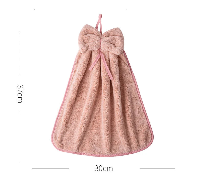 Bowknot Hand Towels for Kitchen Bathroom Coral Velvet Microfiber Soft Quick Dry Absorbent Cleaning Cloths Home Sauna Terry Towel