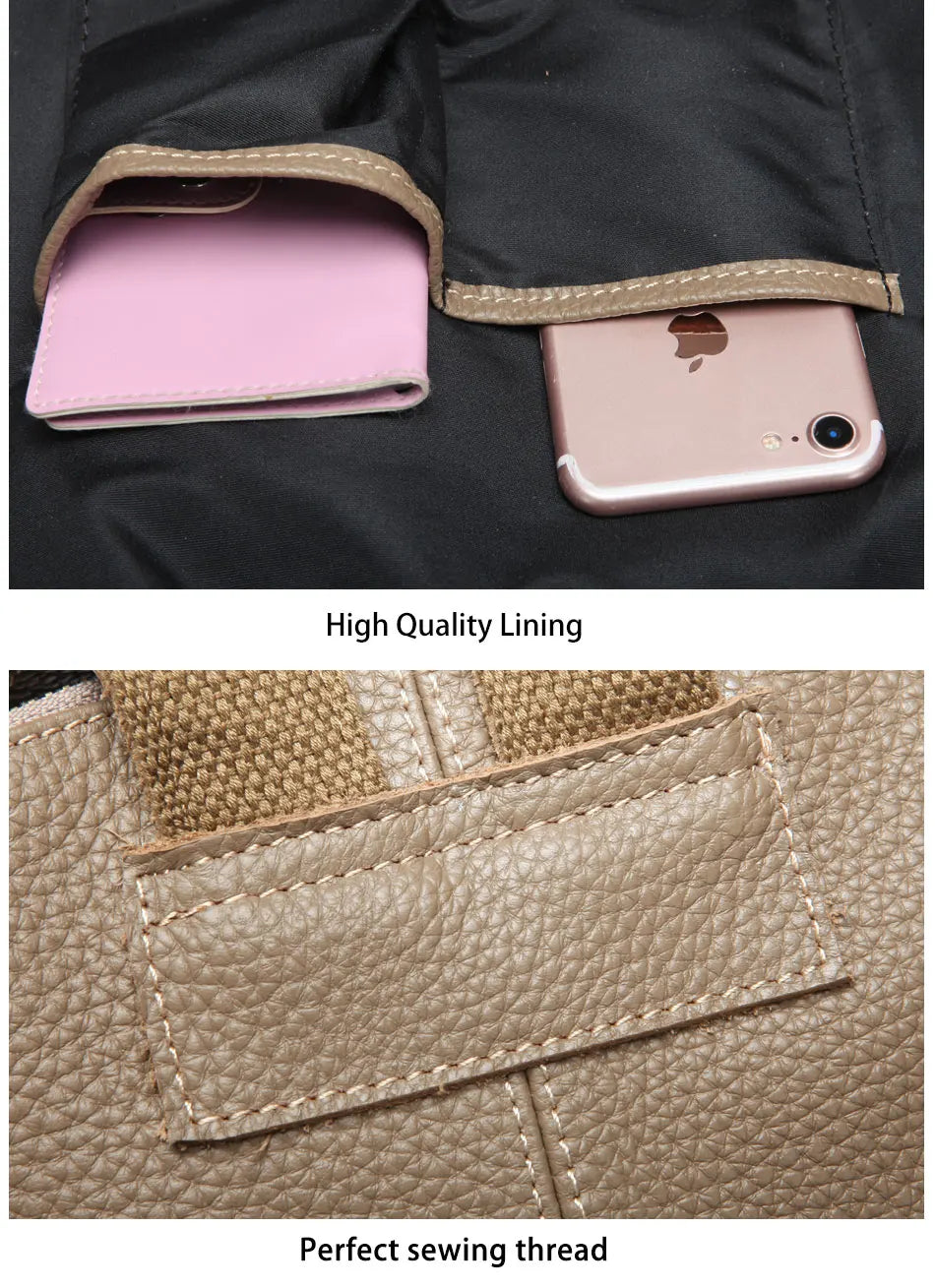 Zency Women Stylish Classic Backpack Khaki Genuine Leather Knapsack Satchel Purse Roomy with Pockets Fit A4 Ipad 9.7'' Rucksack