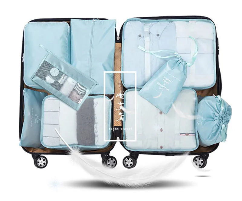9 Pieces Set Travel Organizer Storage Bags Suitcase Packing Set Storage Cases Portable Luggage Organizer Clothes Shoe Tidy Pouch