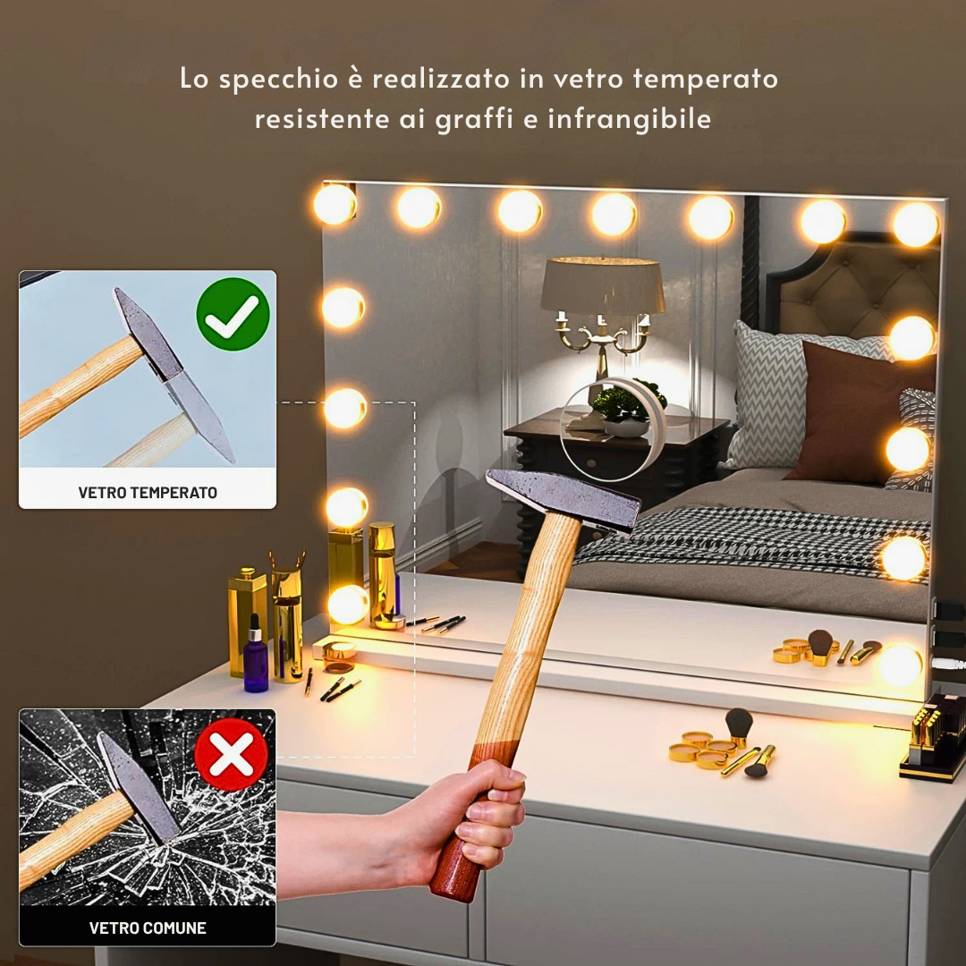 Specchio Make Up con Bluetooth, Led e Ingranditore 10X