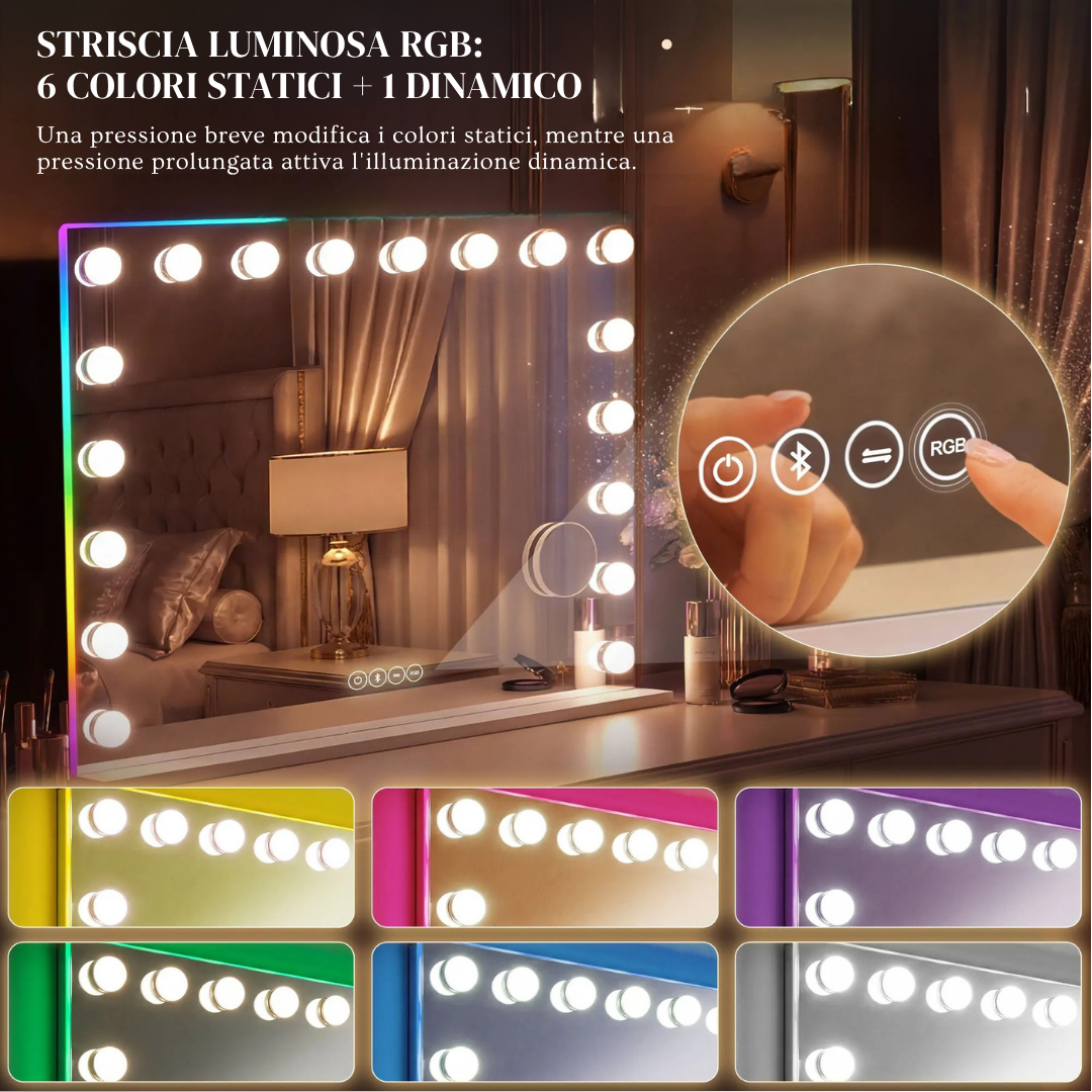 Specchio Make Up con Bluetooth, Led e Ingranditore 10X