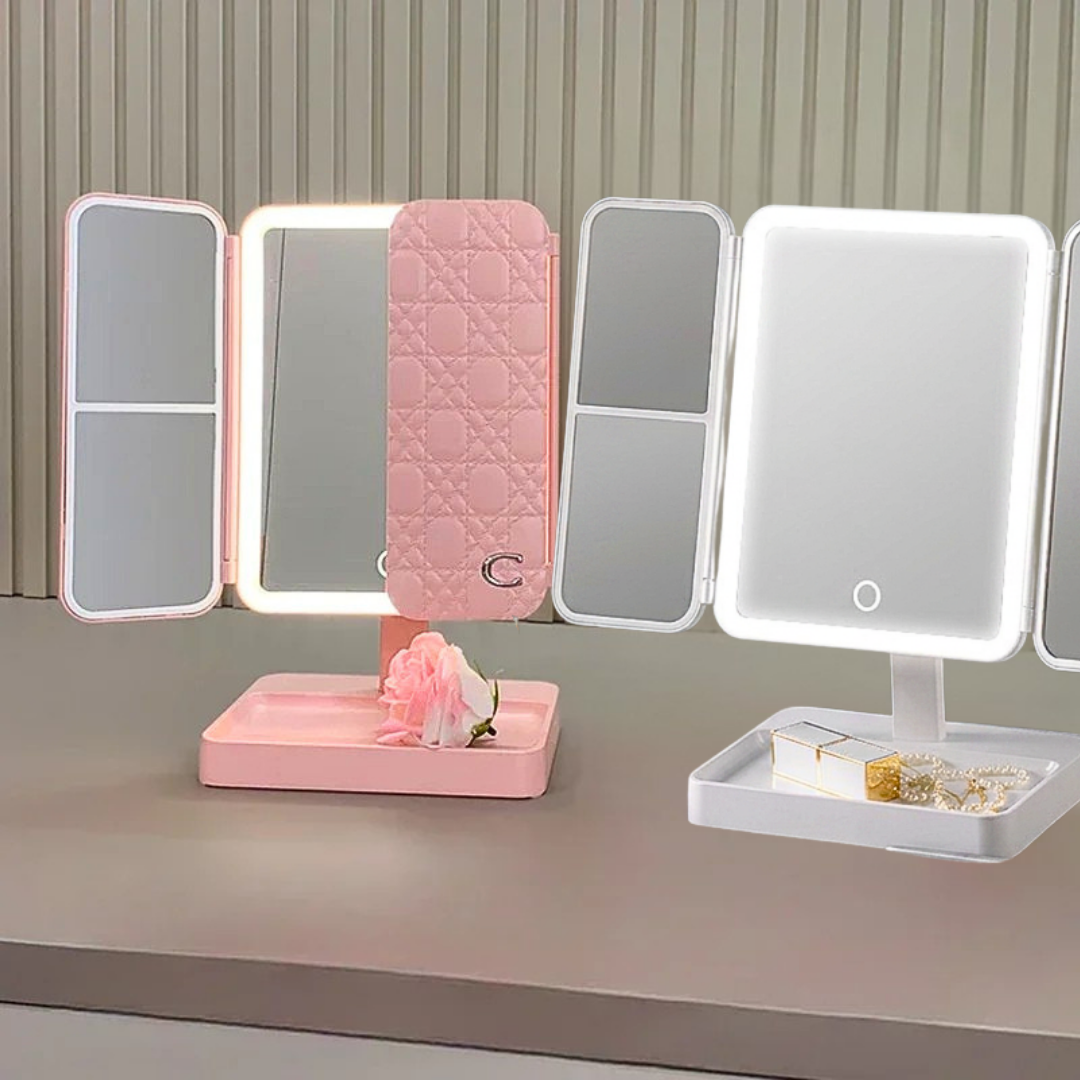 Specchio make-up da tavolo a 3 ante con LED e ingrandimento
