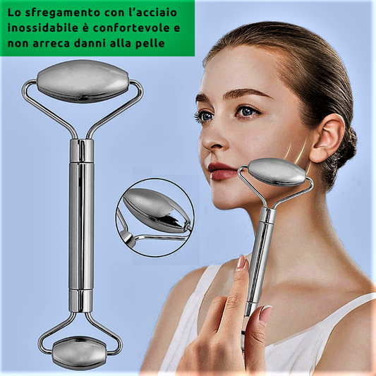 Rodillo y Gua Sha en Acero para un Rostro Suave y Luminoso