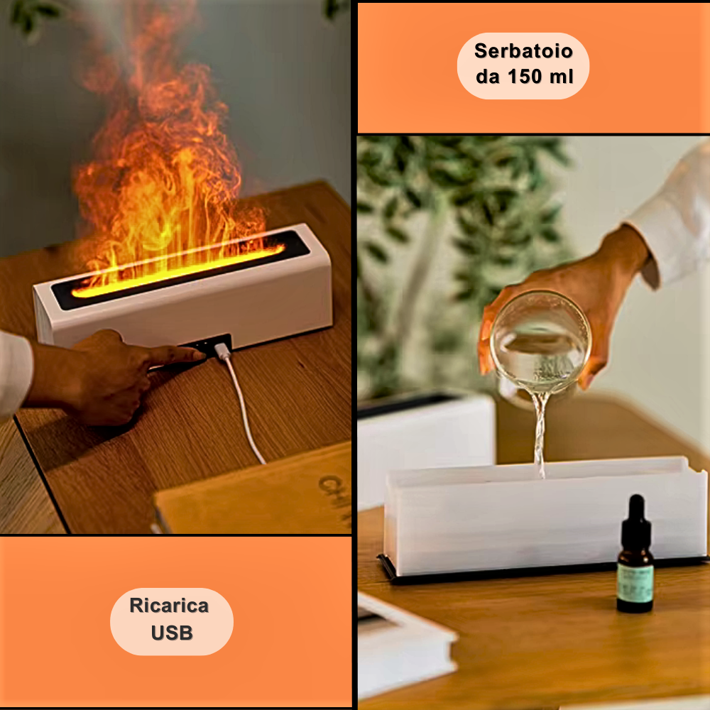 Diffusore per Aromaterapia con Simulazione di Fiamme Colorate: Design e Benessere in un Solo Dispositivo