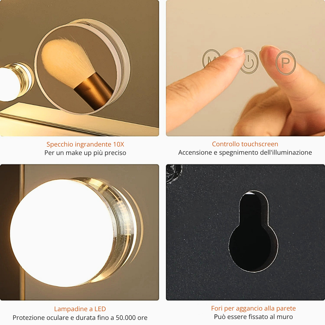 Specchio Make Up con Bluetooth, Led e Ingranditore 10X