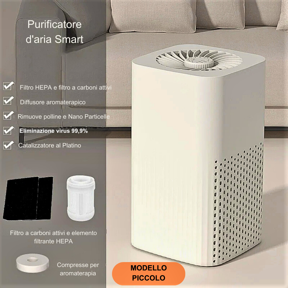 Mini purificador de aire inteligente con iones negativos y filtro HEPA H12: potencia, compacidad y aire limpio 