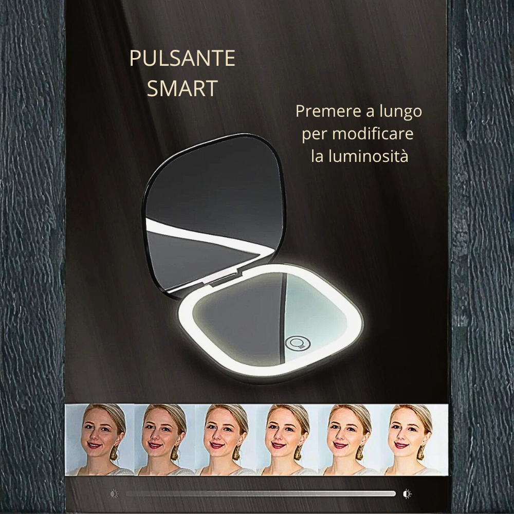 Mini Specchio Make Up con Ingrandimento e Illuminazione