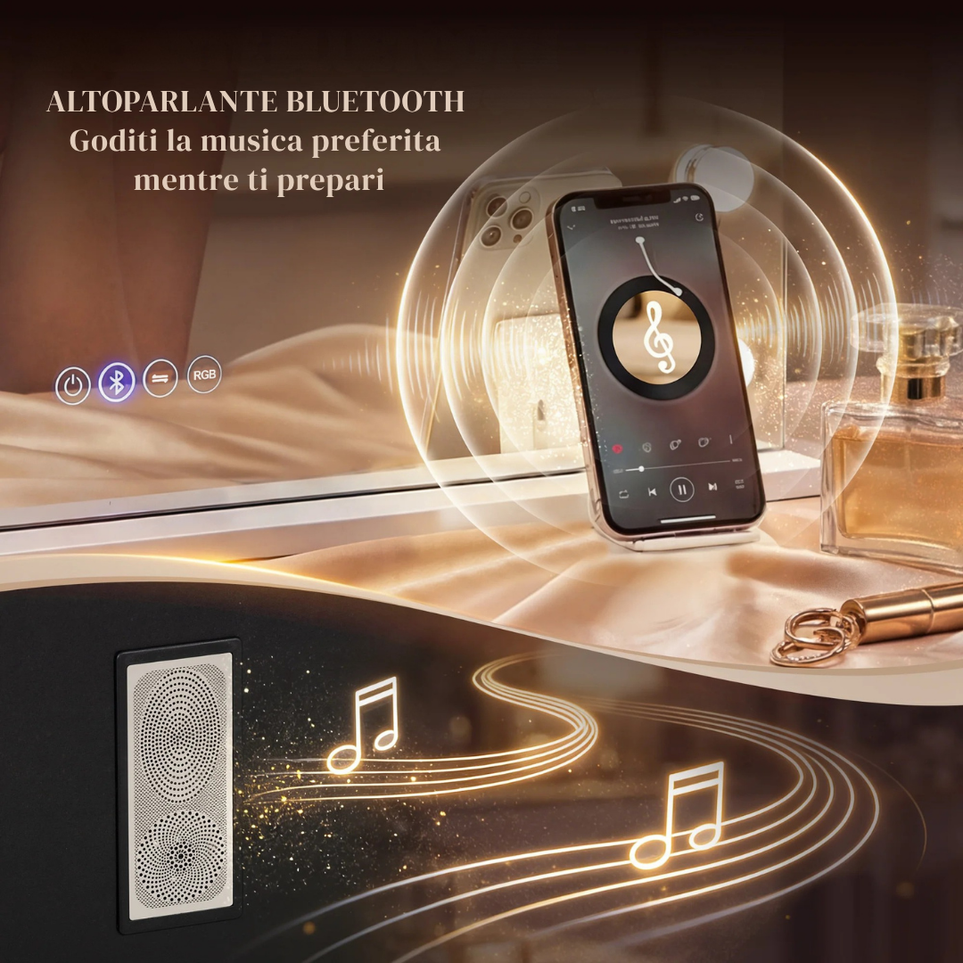 Specchio Make Up con Bluetooth, Led e Ingranditore 10X