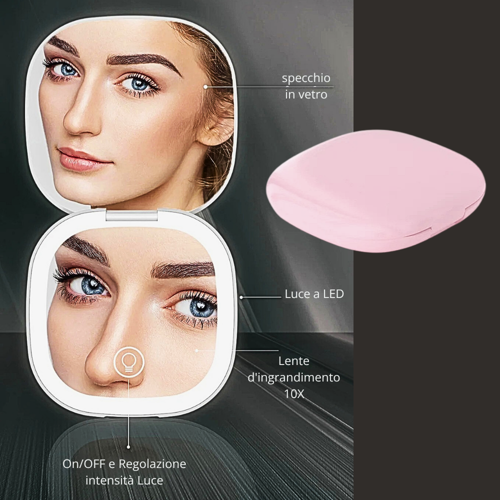 Mini Specchio Make Up con Ingrandimento e Illuminazione