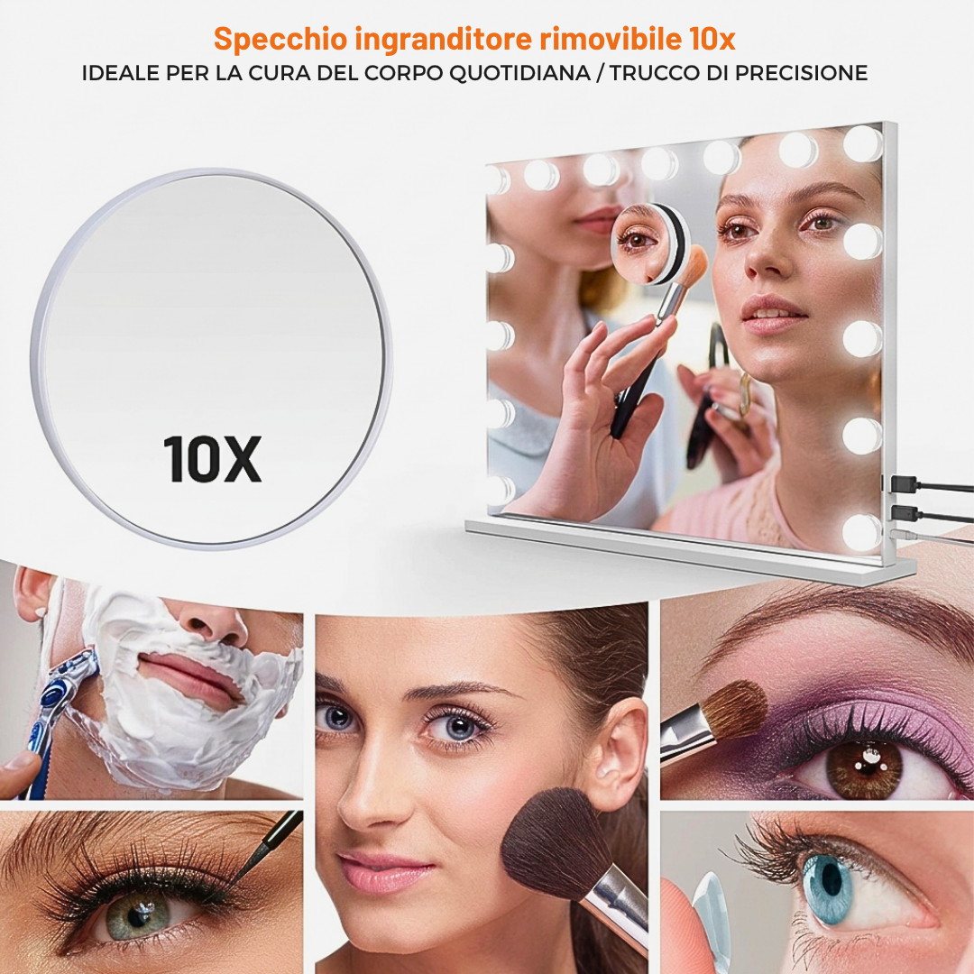 Specchio Make Up con Bluetooth, Led e Ingranditore 10X