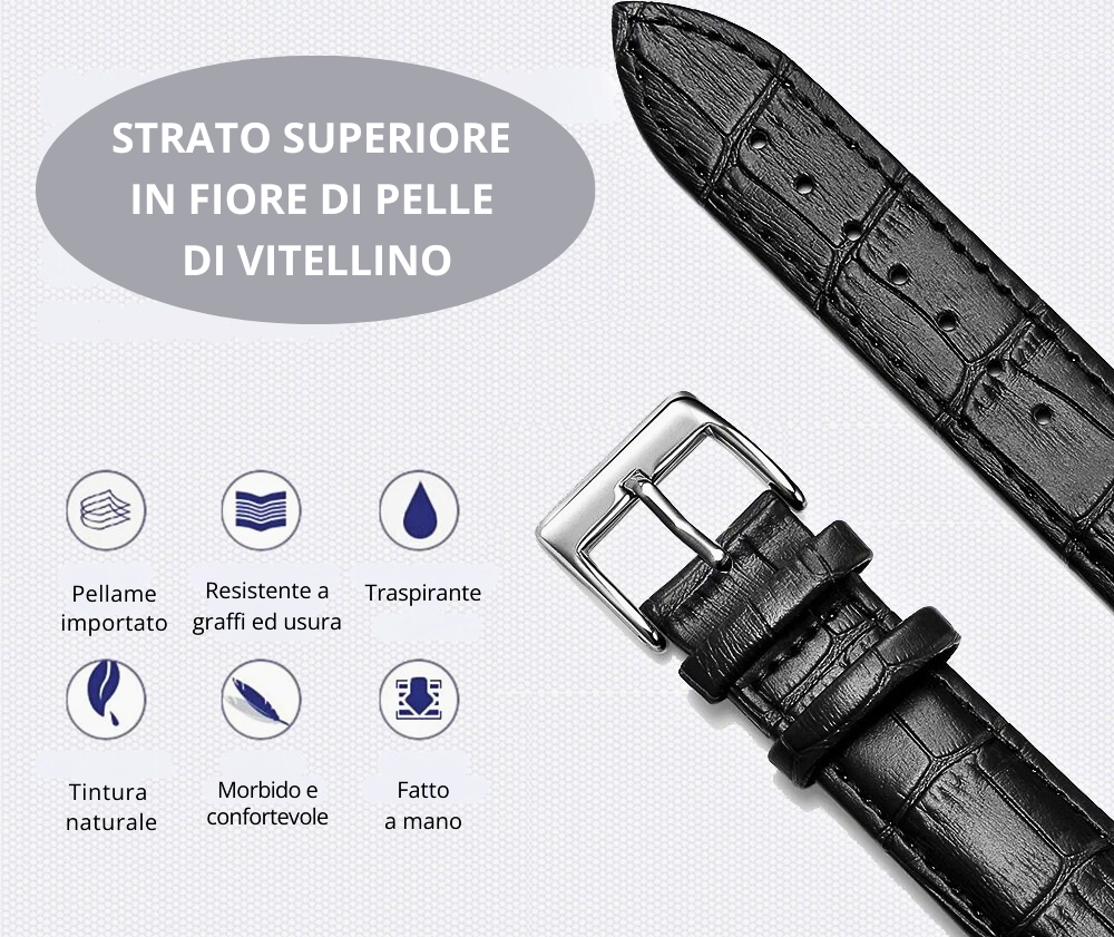 Cinturini per Orologio in Fiore di Pelle di Vitellino con Accessori