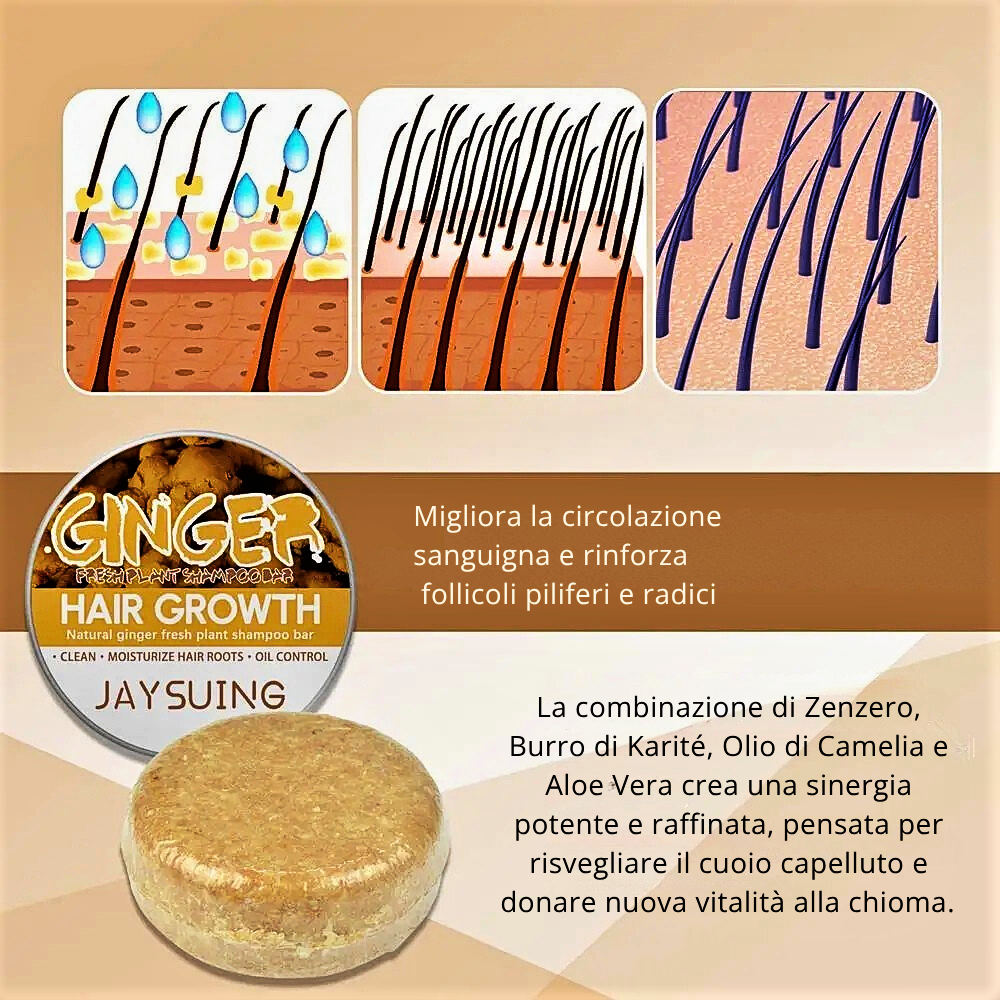 Shampoo Solido allo Zenzero Anticaduta e Ricrescita 100% BIO