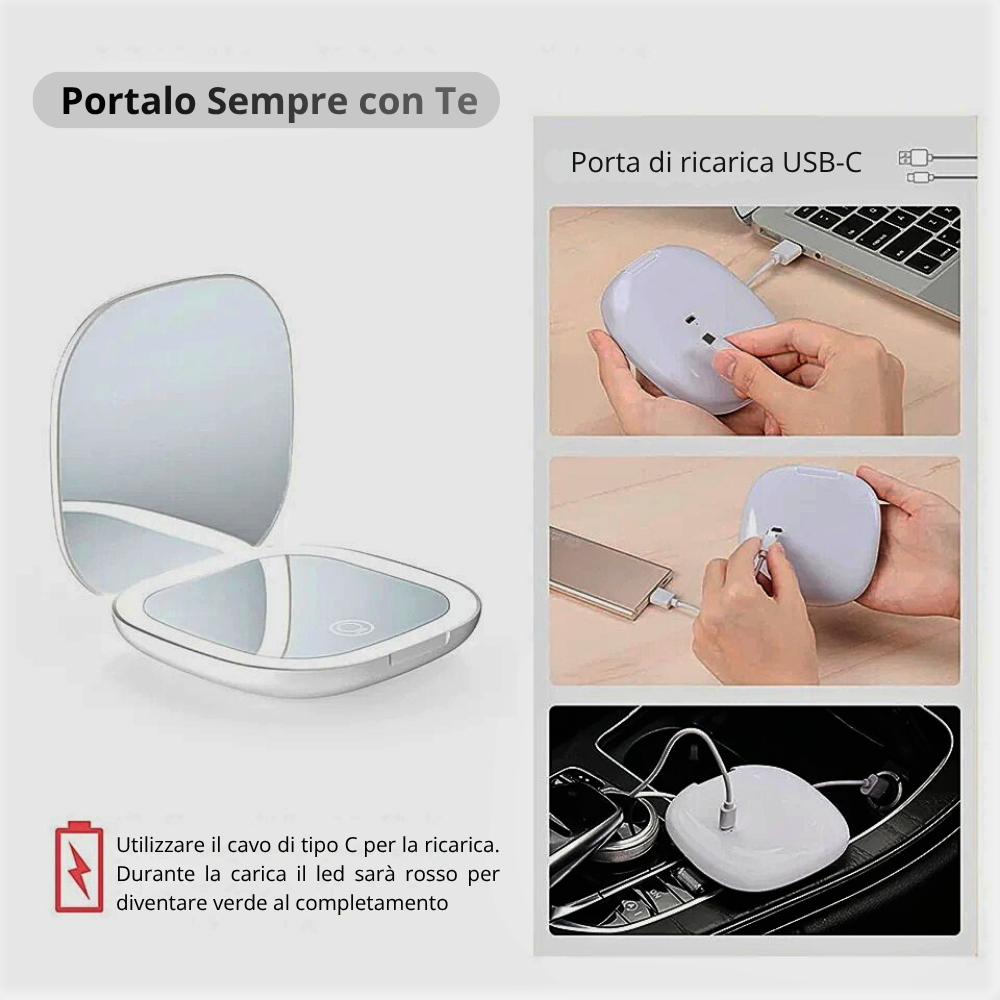 Mini Specchio Make Up con Ingrandimento e Illuminazione