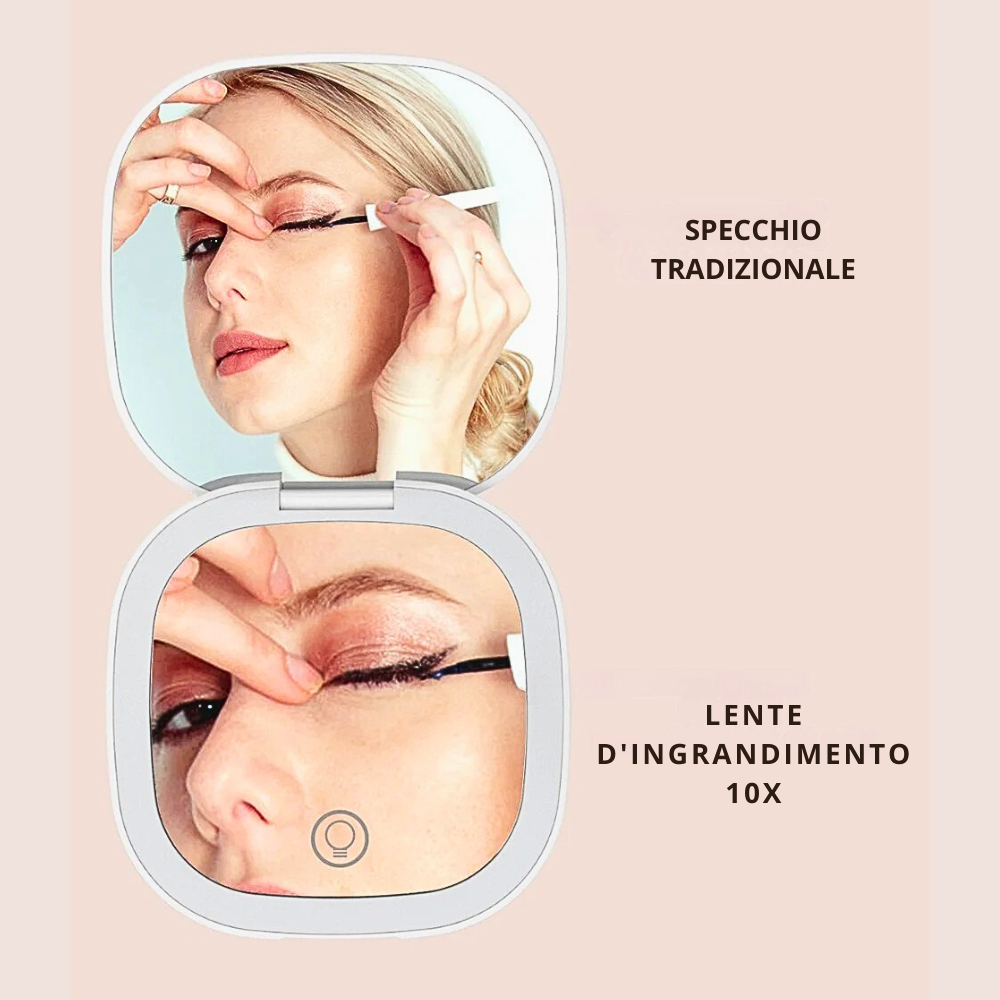 Mini Specchio Make Up con Ingrandimento e Illuminazione