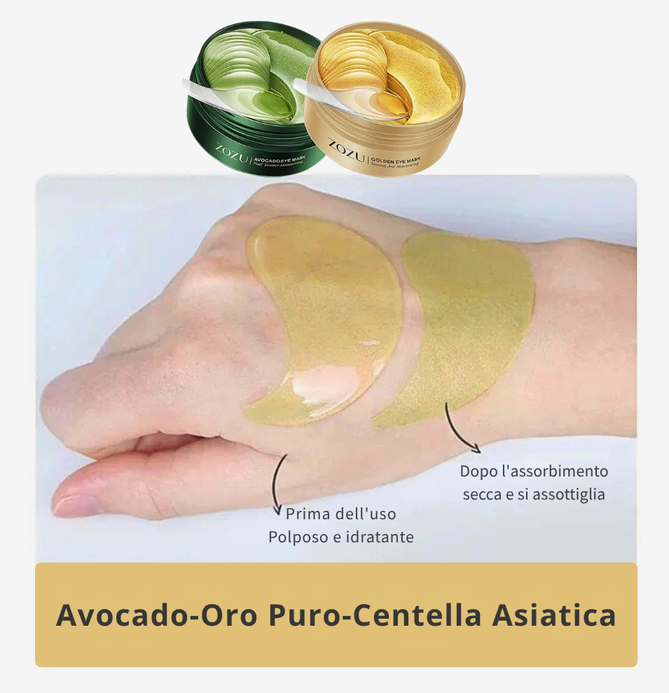 Maschere per Occhi alla Centella con Estratto di Avocado o Oro Puro