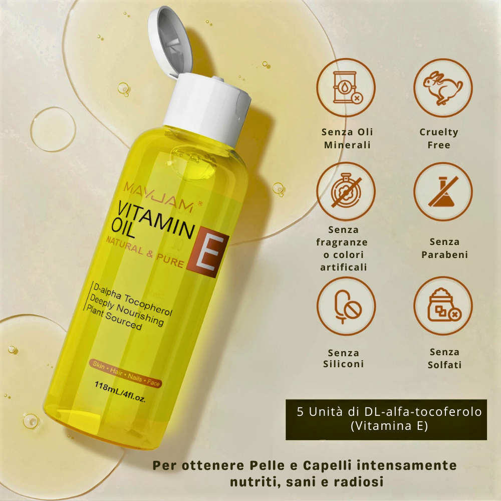 Olio alla Vitamina E per pelle, capelli e unghie
