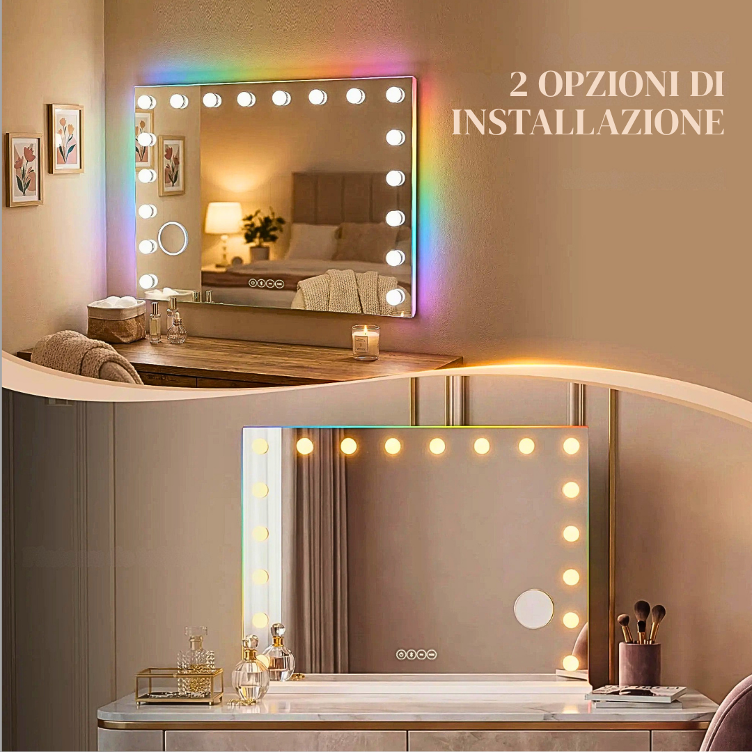 Specchio Make Up con Bluetooth, Led e Ingranditore 10X