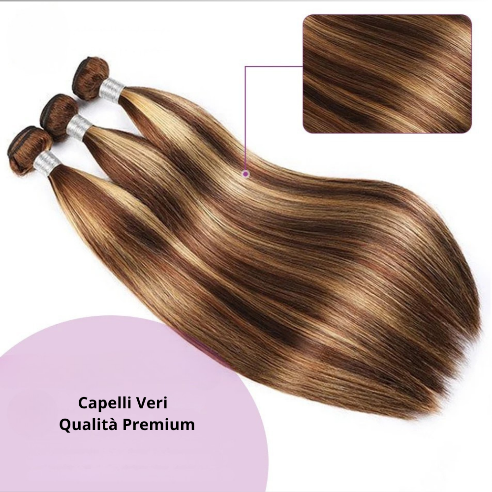 Extensions di Capelli Veri Castani con Meches