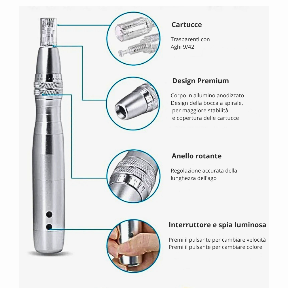Penna Microneedling Pro a 7 LED Fotonici