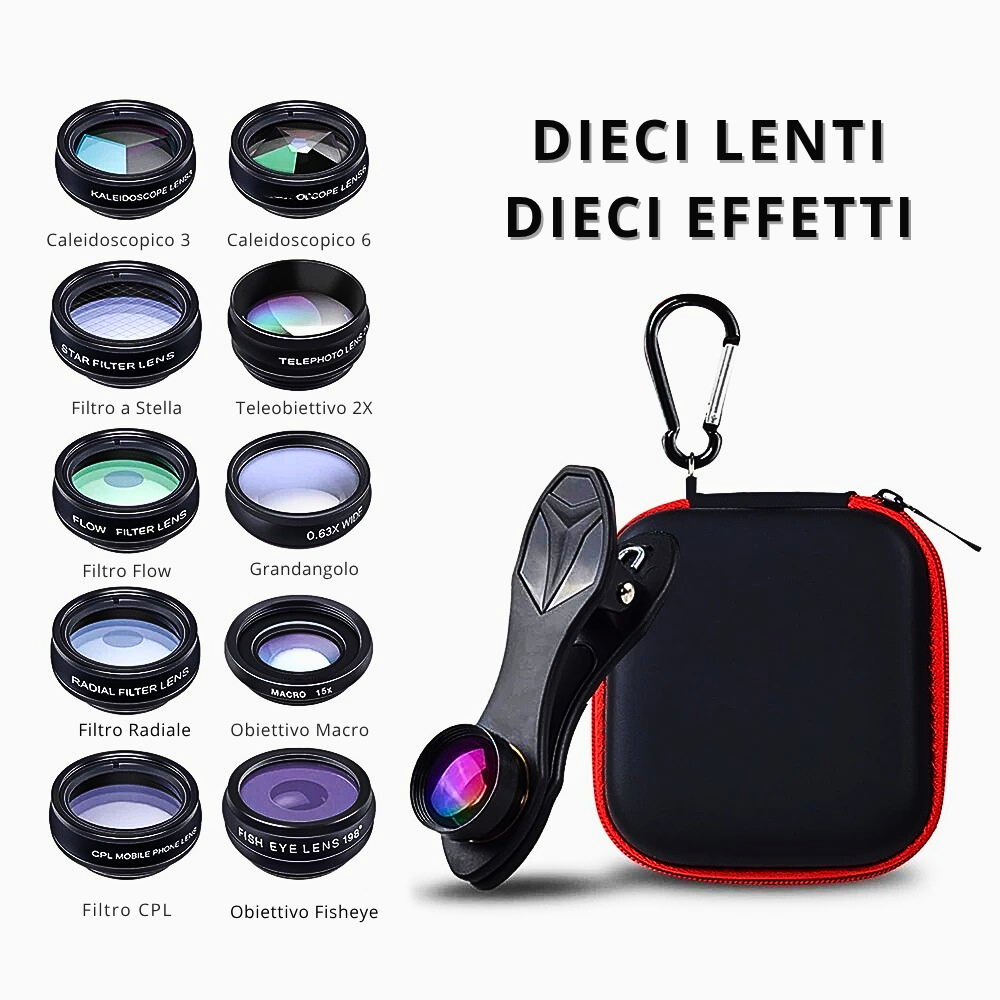 Kit 10 Obiettivi e Filtri Esterni per Smartphone