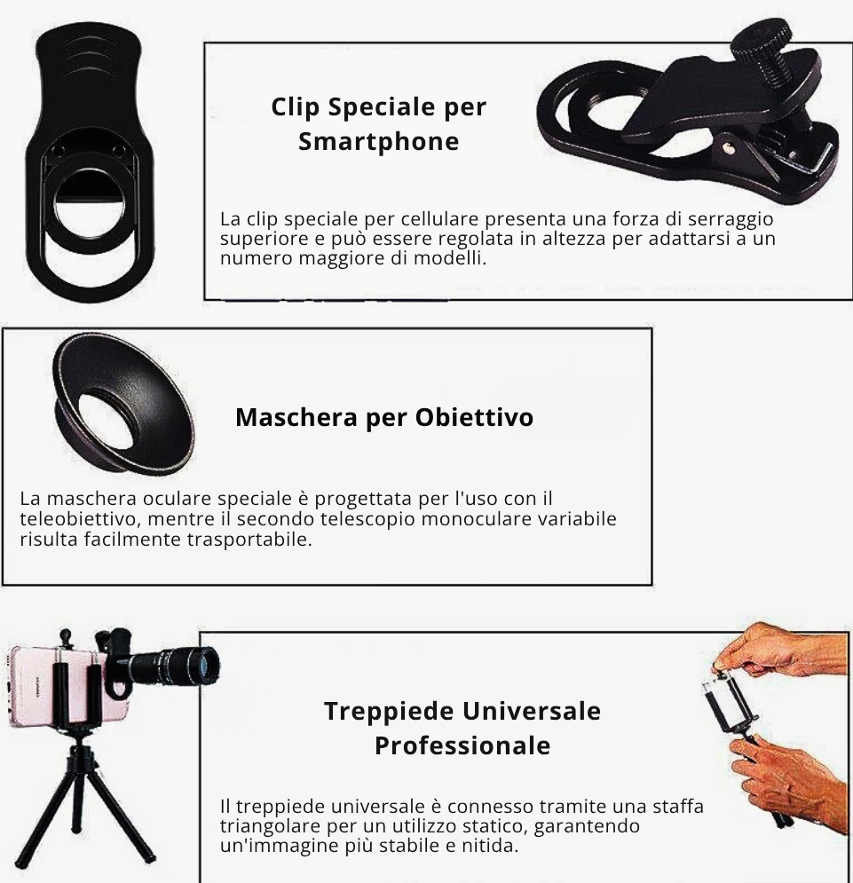 Teleobiettivo Professionale per Smartphone con Zoom Ottico fino a 64X