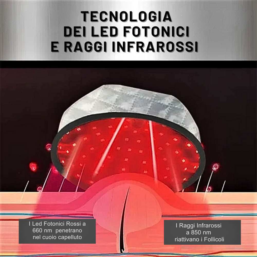 Casco Ricrescita ai LED Fotonici e Raggi Infrarossi