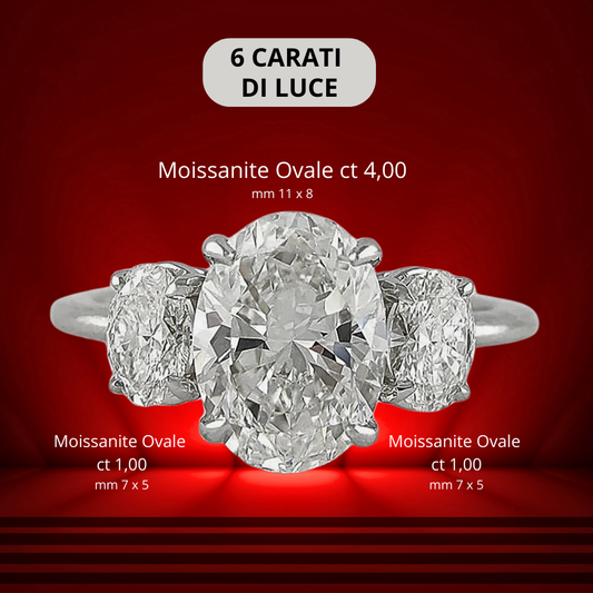 Anello 3 Moissaniti Taglio Ovale per ct 6,00