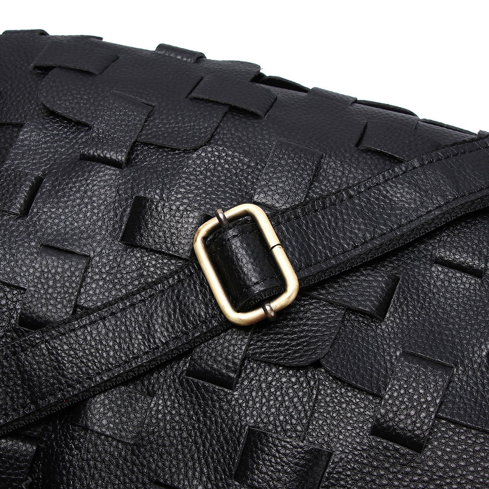Genuine Leather Women's Bag Cowhide Ethnic Style Color European and American-style Woven Handbag Shoulder Crossbody Beach Bag Vegetable Basket Bag