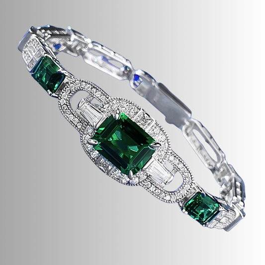 Bracciale con Smeraldi e Diamanti Sintetici ad Alto Contenuto di Carbonio