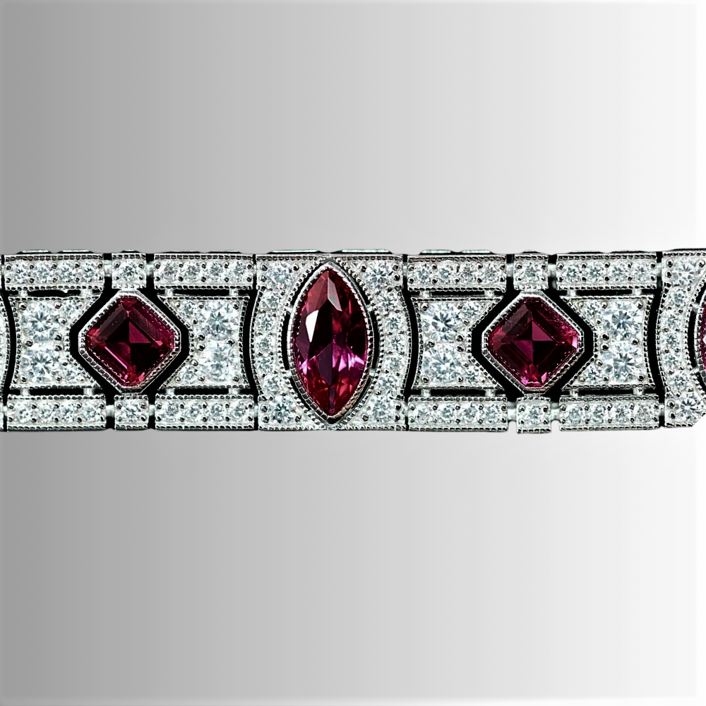 Bracciale a Segmenti con Rubini Coltivati e Brillanti Sintetici ad Alto Contenuto di Carbonio