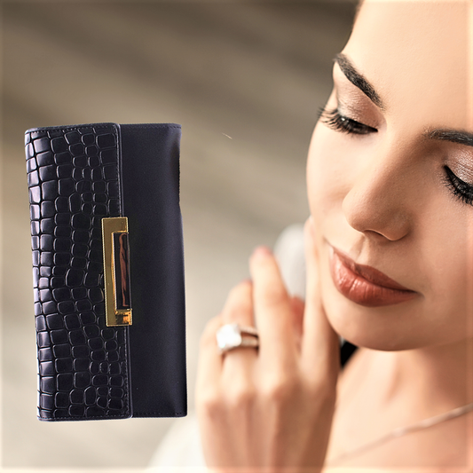 Cartera de piel de vacuno auténtica con textura de cocodrilo