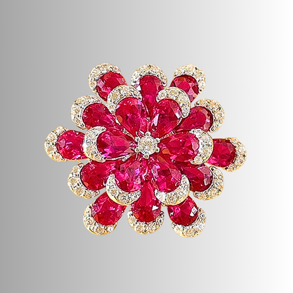 Fascione Floreale con Rubini Taglio Goccia e Brillanti Coltivati