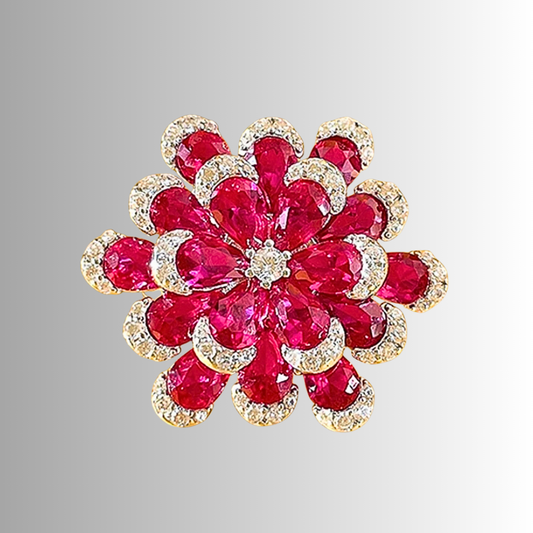 Fascione Floreale con Rubini Taglio Goccia e Brillanti Coltivati