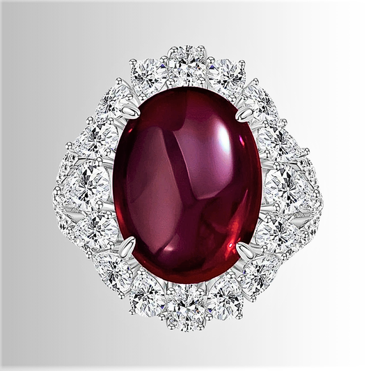 Fascia con Rubino Cabocon da 15 carati e Diamanti Taglio Goccia e Brillante Lab Grown