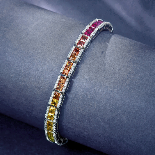 Bracciale a Segmenti con Zaffiri Multicolore Taglio Princess e Brillanti Coltivati