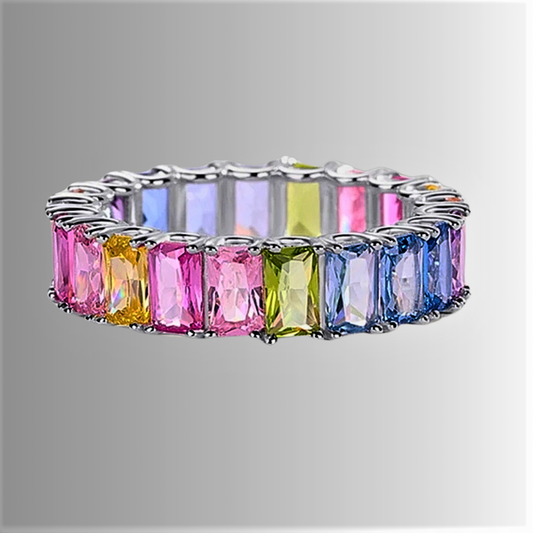 Eternity "Pastel Mirage" con Zaffiri Lab Grown Multicolor Taglio Baguette