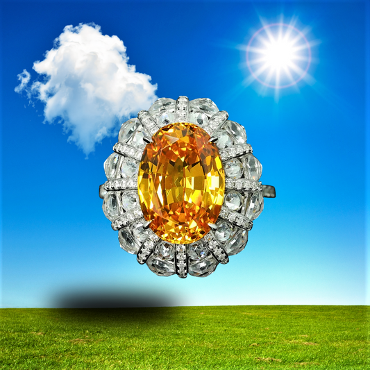 Fascione con Citrino Ovale Coltivato e Diamanti Sintetici ad Alto Contenuto di Carbonio Taglio Rosa