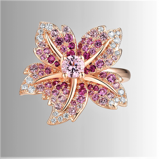 Anello a Fiore con Pavè di Spinelli Blu o Zaffiri Rosa Coltivati