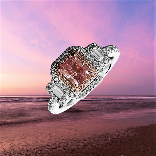 Fascetta con Zaffiro Rosa Coltivato e Diamanti Sintetici ad Alto Contenuto di Carbonio