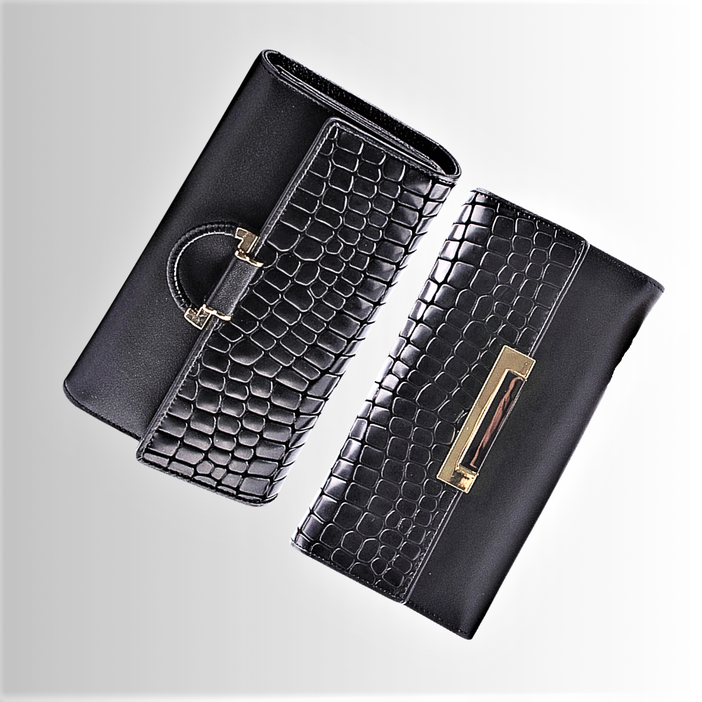 Genuine Cowhide Leather Wallet with Crocodile Texture