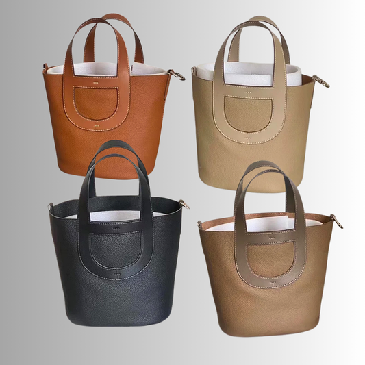 Borsa Tote a Secchiello in Vera Pelle di Vitellino