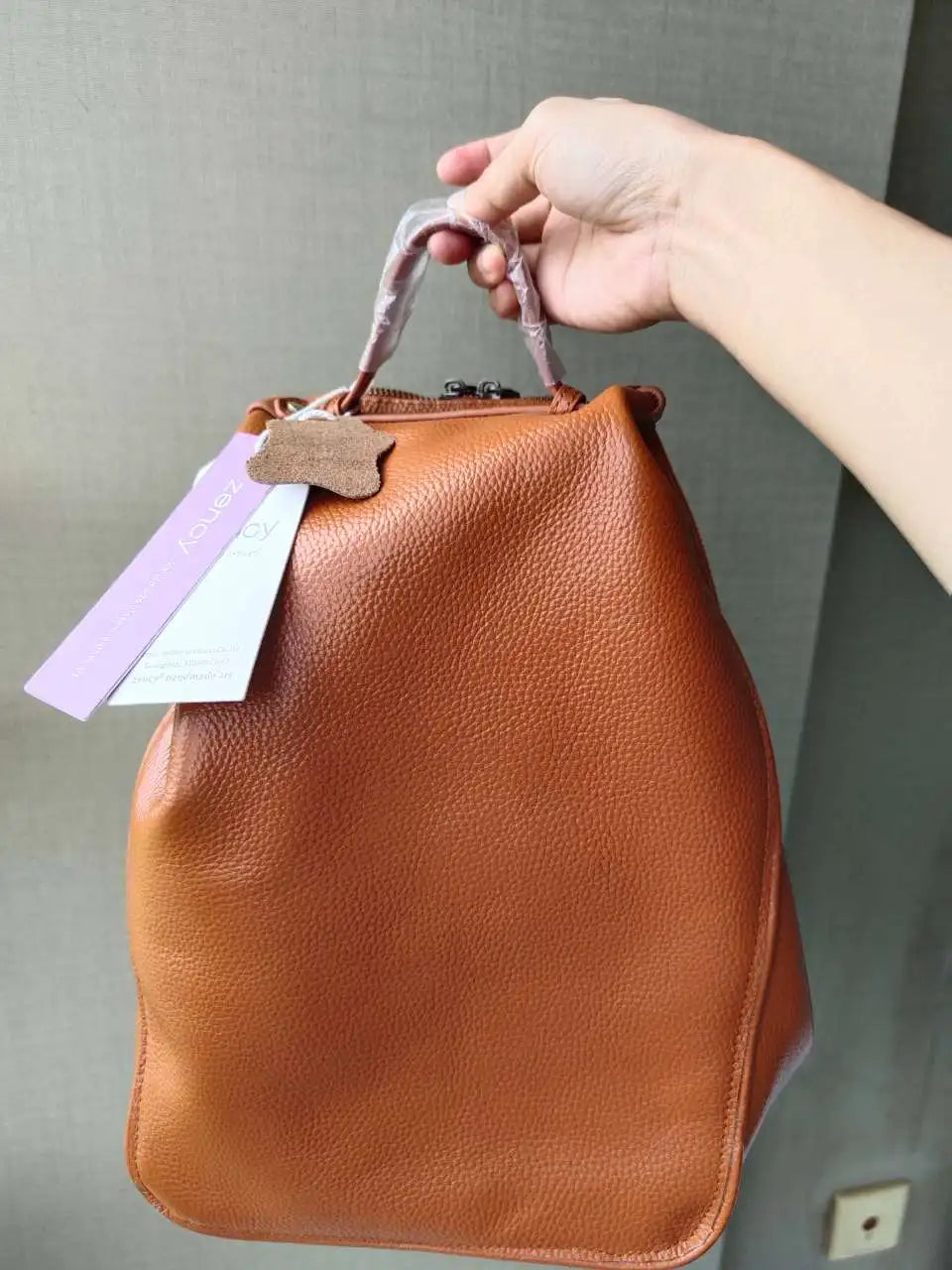 Zency Women Stylish Classic Backpack Khaki Genuine Leather Knapsack Satchel Purse Roomy with Pockets Fit A4 Ipad 9.7'' Rucksack