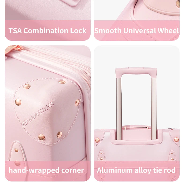 Urecity Vintage Luggage Set 3PCS Luxury Suitcase Expandable Travel Suitcase On Wheels Handmade Retro Rolling Luggage For Women