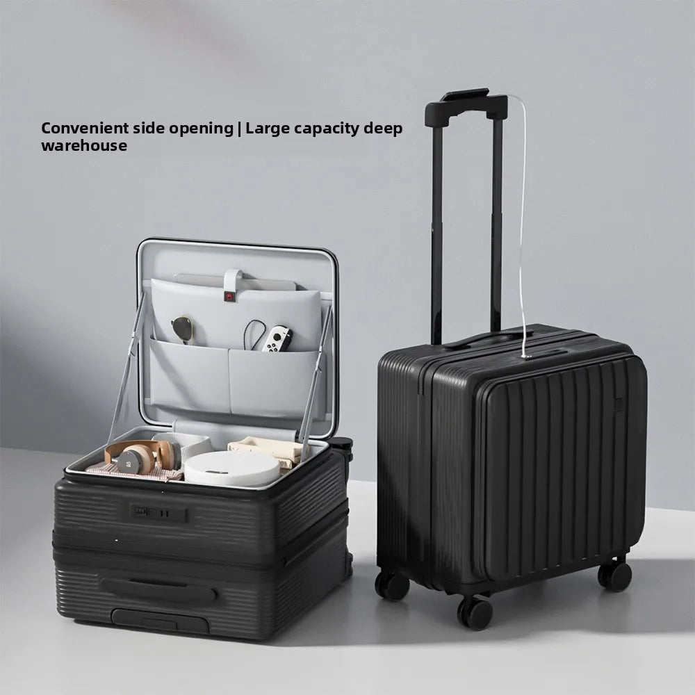 KLQDZMS 18" Luggage Travel Bag High Quality 20 Inch Boarding Box Men's Small Trolley Case Women's Front Opening Laptop Suitcase