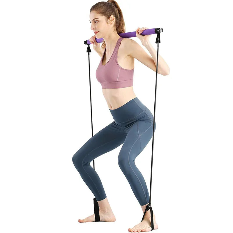 Portable Yoga Pilates Bar Stick with Resistance Band,Pull Rope,Home Gym Yoga Bar,Fitness Stretching Sports Bodybuilding