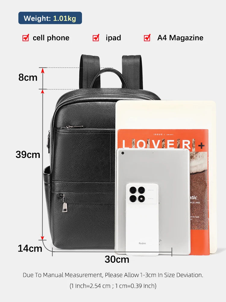 Zency Genuine Leather Backpack Bag Simple Casual Large Capacity Women's Knapsack Travel Outdoor Female Rucksack Unisex Mochilas