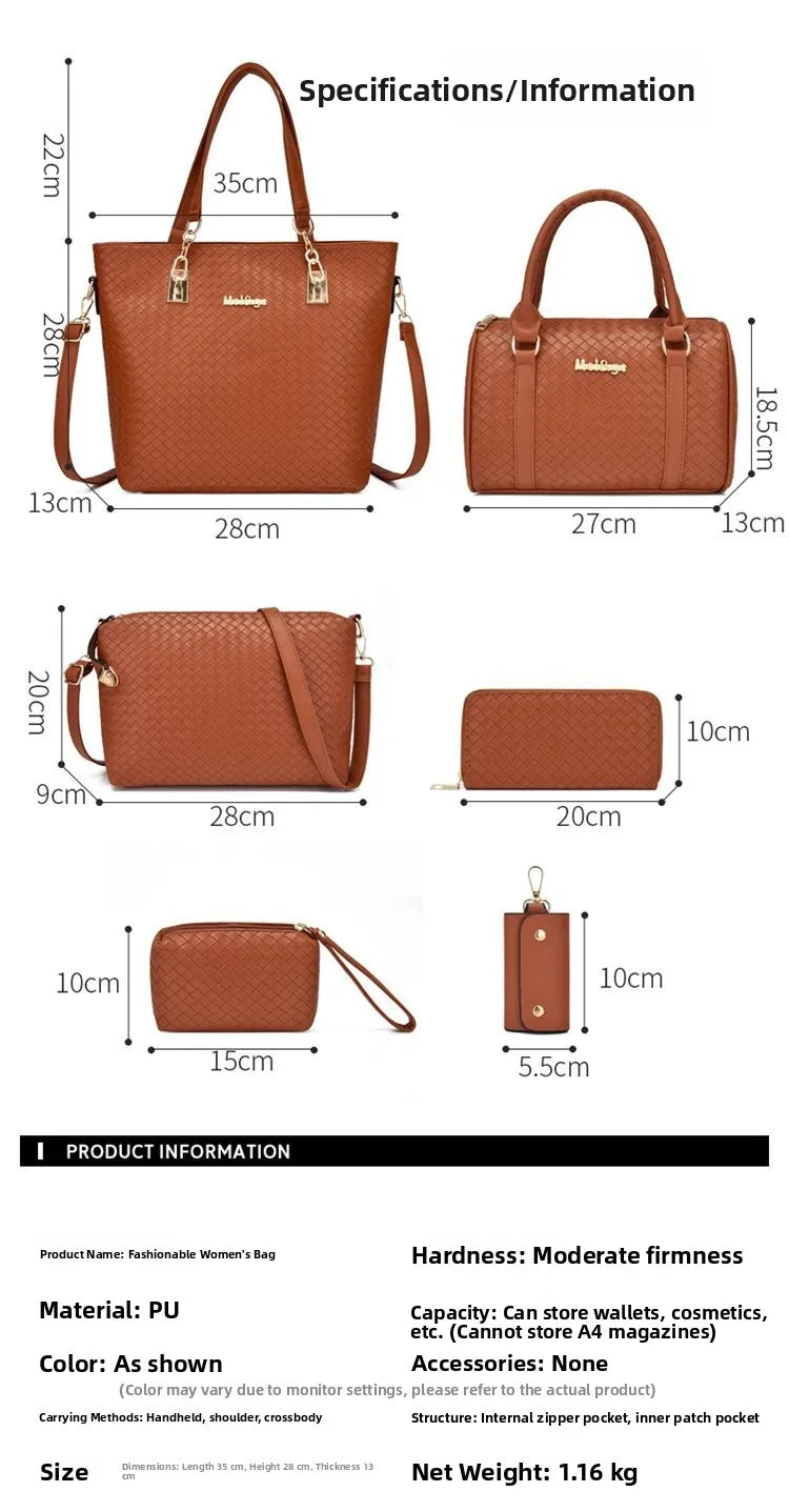 Fashionable Urban Simple Large Capacity Mother-Daughter Shoulder Bag Women's Handbag Set Six Pieces Crossbody Handbag