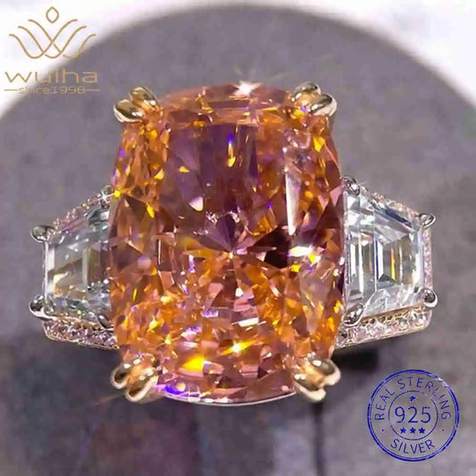 WUIHA Vintage 100% 925 Sterling Silver 13.8 CT Lab SapphireHigh Carbon Diamonds Gemstone Wedding Engagement Ring Fine Jewelry