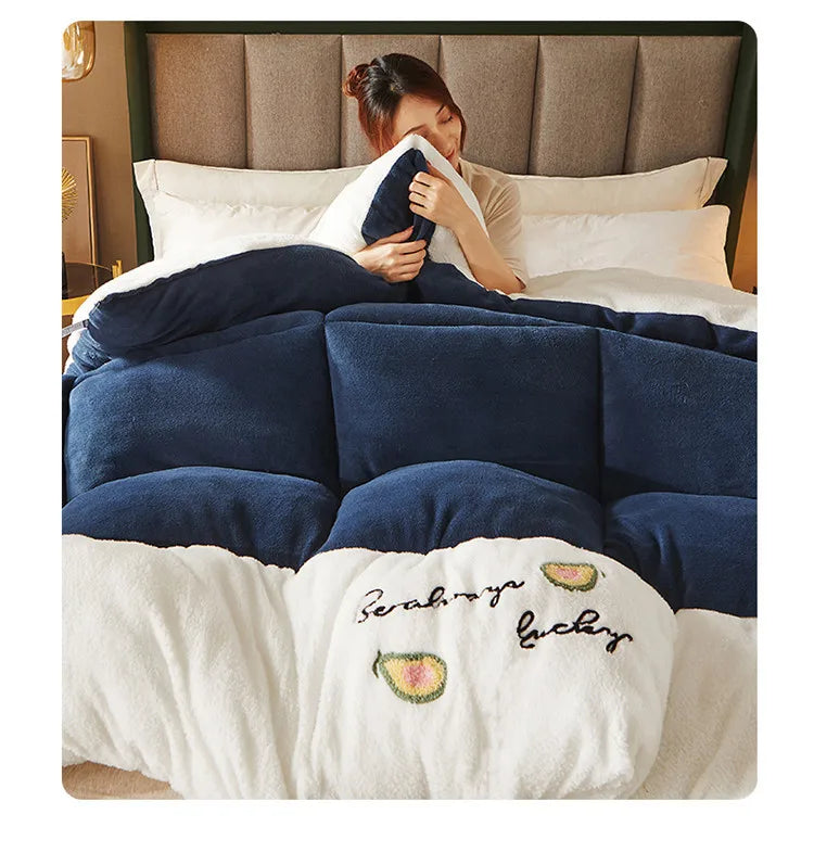 Thicken Lamb Double-faced Velvet Quilt Wool Super Warm Winter Comforter Students Dormitory Luxury Blanket Soft Quilt Duvets
